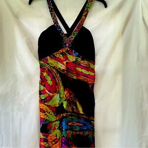 Hailey Logan Red Orange Sheath Dress Halter Sleeveless Cocktail